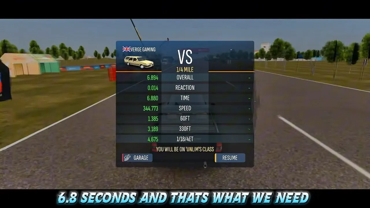 Kartal quarter-mile results showing Time 6.880, Reaction 0.014 and Overall 6.894